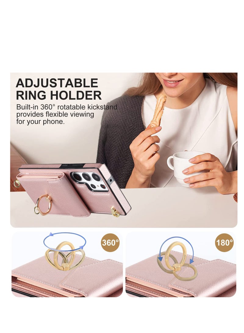 SYOSI Flip Leather Wallet Phone Cases Fit for Samsung Galaxy S23 Ultra, RFID-Blocking Wallet Case, with Credit Card Holder, Ring Strap, Crossbody Lanyard, 6.8'' Women RFID Blocking Protective Purse - Image 5