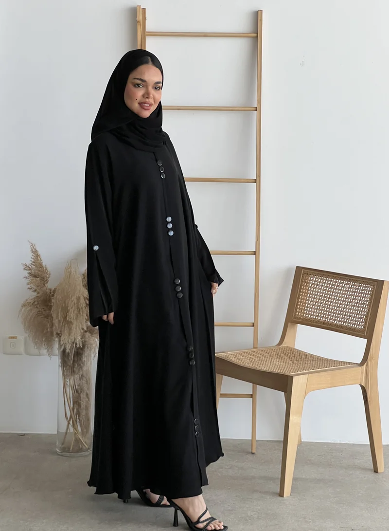 Lusin Abaya Black Internet Fabric Abaya with Button Details