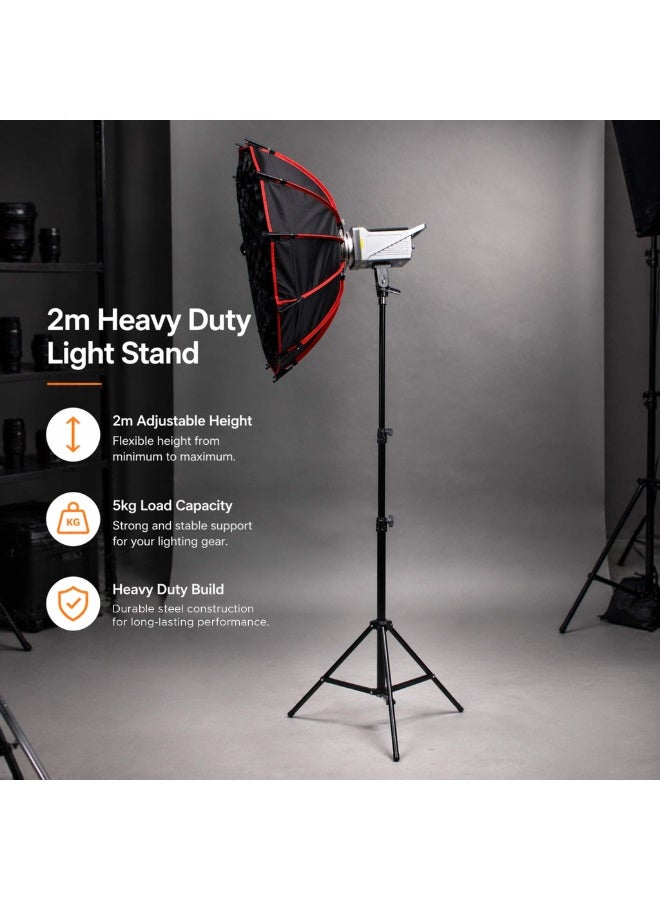 Xria LS200S-PRO 2M Steel Light Stand 5KG Load Adjustable Photography Lighting Tripod Stand for LED Light Softbox Flash Ring Light Studio Video Shoot - Image 3