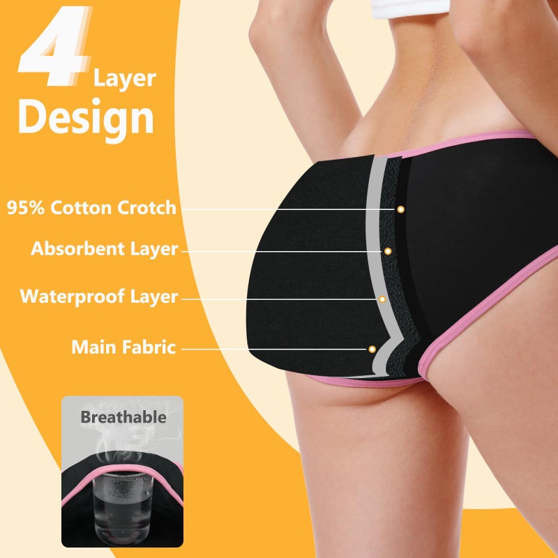 Mesachy Teen Girls Period Underwear for Heavy Flow High Absorbency Kids Period Panties Leakproof Soft Cotton Briefs - Image 3