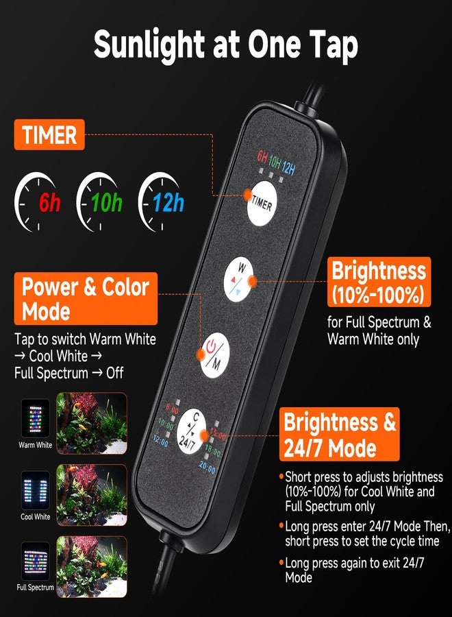 fishkeeper Clip On Aquarium Light, 24/7 Fish Tank Light with Timer, DIY 3 Colors & 10 Brightness Full Spectrum Aquarium LED Lights with Adjustable Metal Clamp for Freshwater Plants Fish Tanks (80W) - Image 2