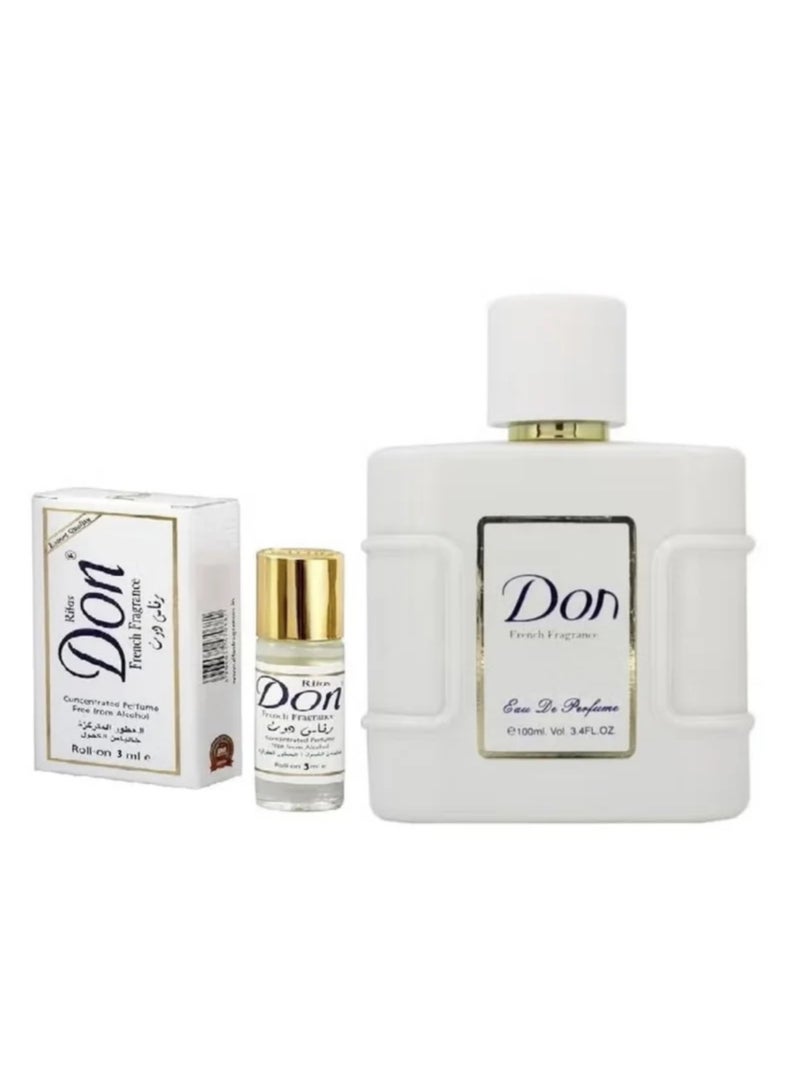 مجموعة من عطر أو دو برفيوم 100 مل + عطر دون مركز رول اون برفيوم خالي من الكحول 3 مل