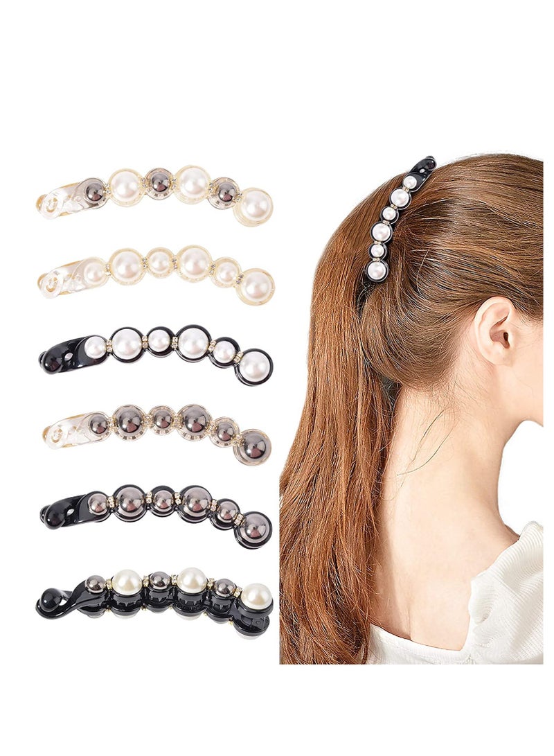 6 PCS Pearl Hair Clips Set, Banana Clips and Ponytail Holders for Thick and Fine Hair, Rhinestone Jaw Clips for Women and Girls, Gentle on Hair - Image 1