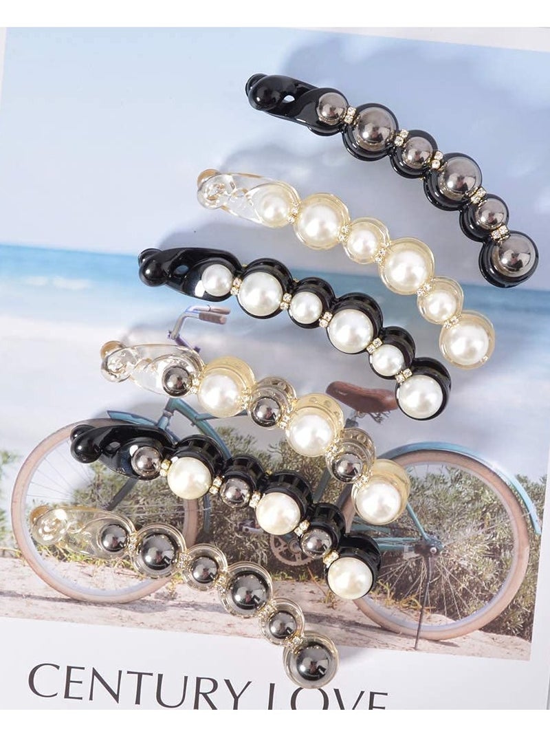 6 PCS Pearl Hair Clips Set, Banana Clips and Ponytail Holders for Thick and Fine Hair, Rhinestone Jaw Clips for Women and Girls, Gentle on Hair - Image 4