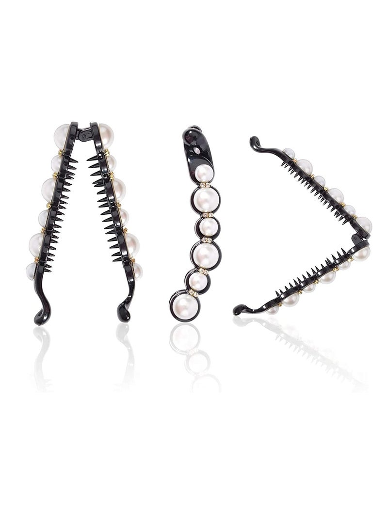 6 PCS Pearl Hair Clips Set, Banana Clips and Ponytail Holders for Thick and Fine Hair, Rhinestone Jaw Clips for Women and Girls, Gentle on Hair - Image 3