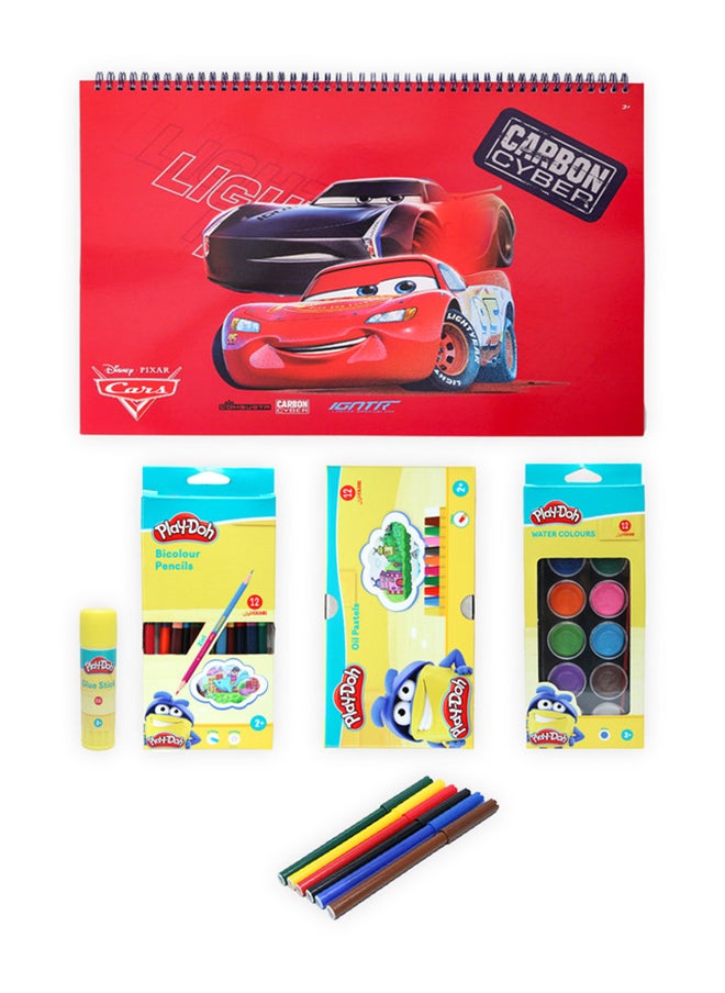 بلاي دوه Kids Art Creativity Bundle Disney Cars Sketchbook - Glue Stick, Markers, Water Colors, Oil Pastels, Bicolor Pencils, Multicolor Back To School BTS Exclusive Bundle  - Image 1