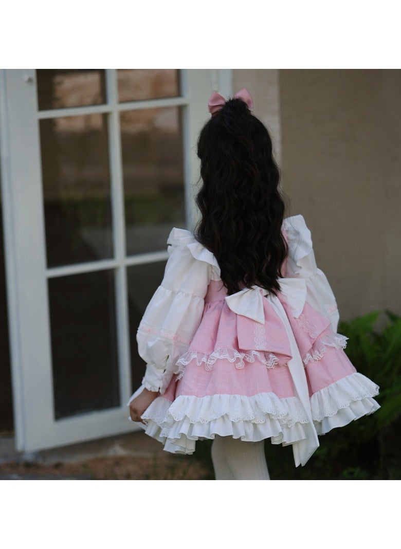Loquat Girl's  Lolita Fluffy Long Sleeve Dress White/Pink  - Image 2