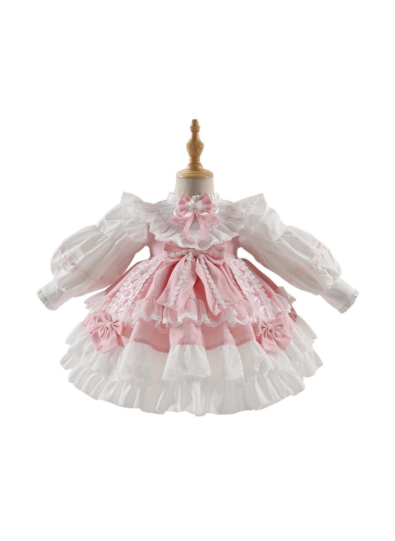 Loquat Girl's  Lolita Fluffy Long Sleeve Dress White/Pink  - Image 4