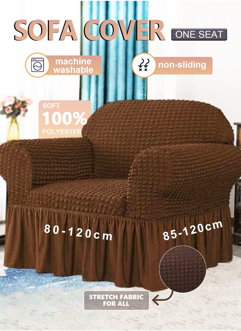 Arabest Elastic Sofa Cover with Skirt,Stretch Sofa Slipcover Furniture Protector Washable Soft Couch Cover for Living Room Elastic Fabric Sofa Cover with Skirt, For Living Room Bed Room For one seater sofa(Brown)  - Image 1