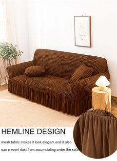 Arabest Elastic Sofa Cover with Skirt,Stretch Sofa Slipcover Furniture Protector Washable Soft Couch Cover for Living Room Elastic Fabric Sofa Cover with Skirt, For Living Room Bed Room For one seater sofa(Brown)  - Image 4