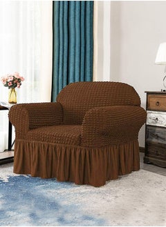 Arabest Elastic Sofa Cover with Skirt,Stretch Sofa Slipcover Furniture Protector Washable Soft Couch Cover for Living Room Elastic Fabric Sofa Cover with Skirt, For Living Room Bed Room For one seater sofa(Brown)  - Image 5