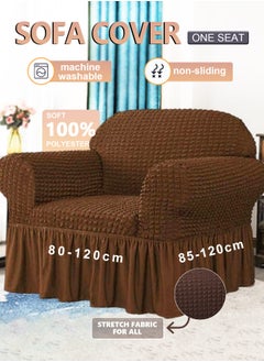 Arabest Elastic Sofa Cover with Skirt,Stretch Sofa Slipcover Furniture Protector Washable Soft Couch Cover for Living Room Elastic Fabric Sofa Cover with Skirt, For Living Room Bed Room For one seater sofa(Brown)  - Image 1