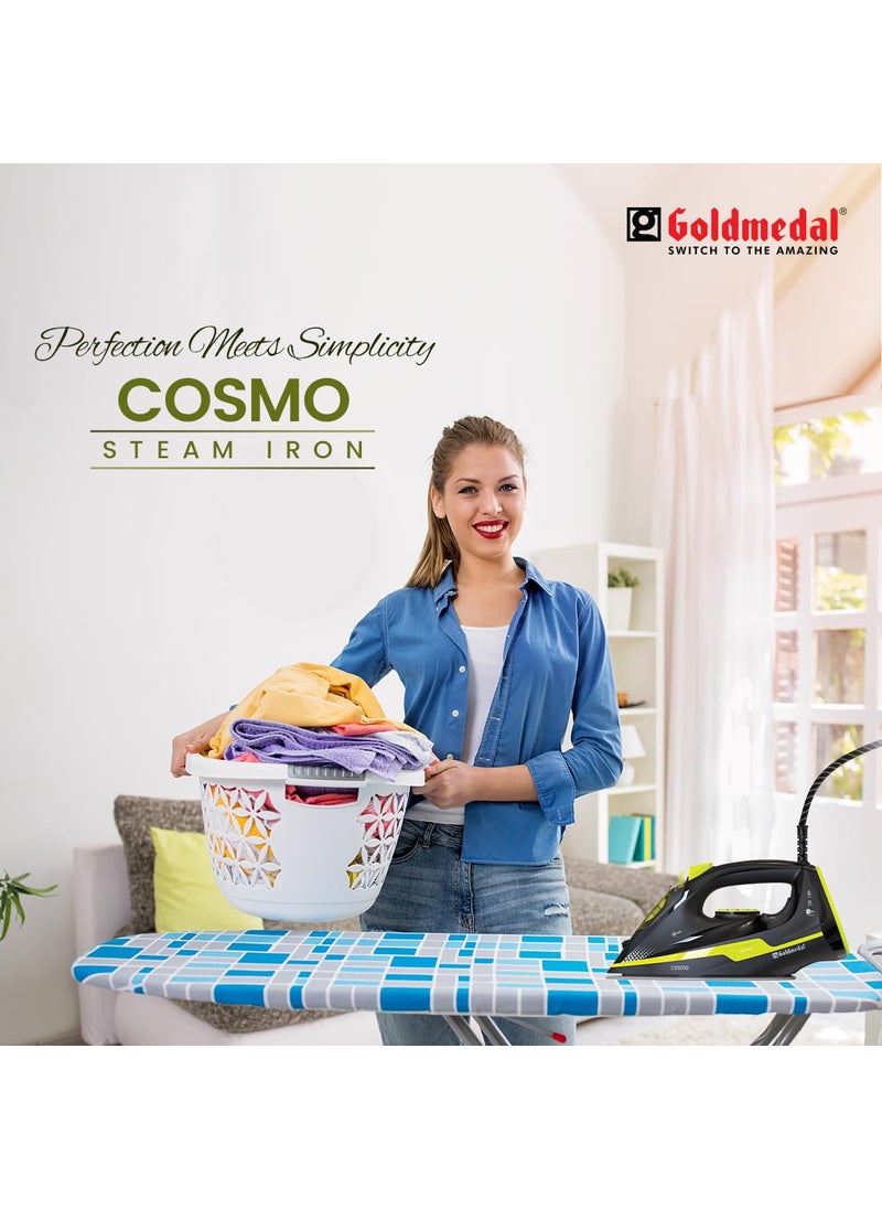 GOLD MEDAL Goldmedal Cosmo Steam Iron Swift Stylish 5 Fabric Setting 2200W for Faster Heating 18 Meter Cord Length 30 Months Warranty Pack of 1 Green Black  - Image 3