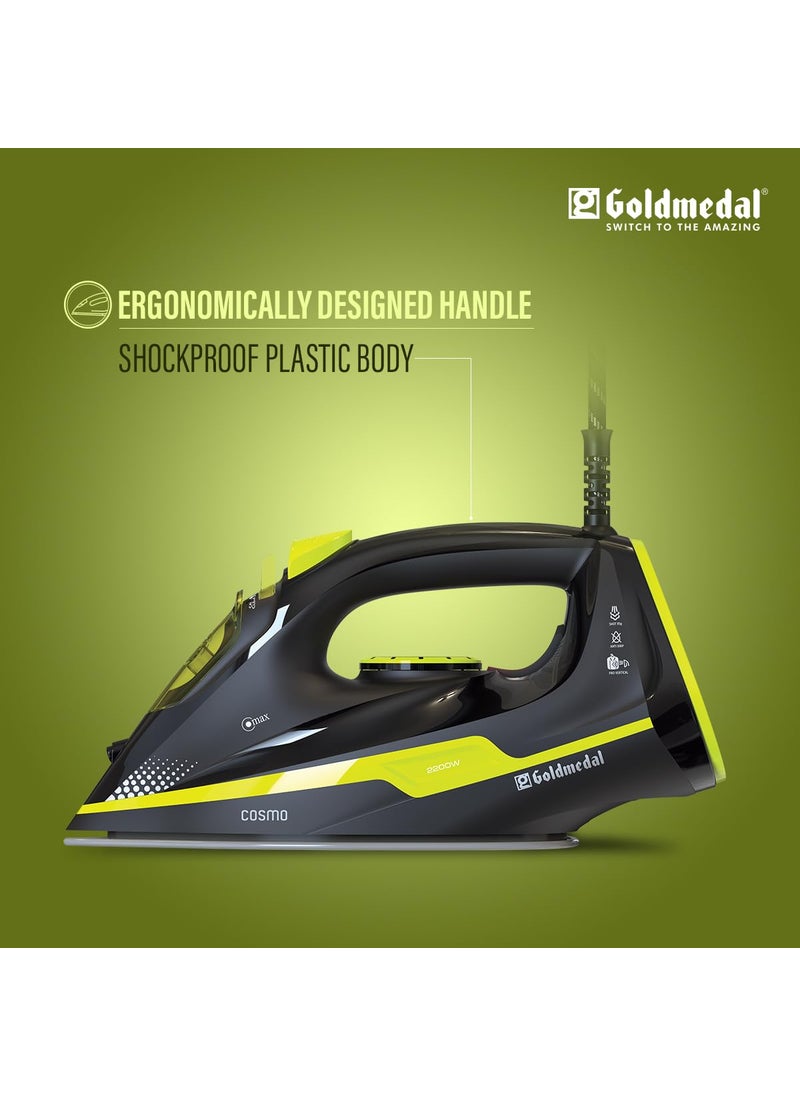 GOLD MEDAL Goldmedal Cosmo Steam Iron Swift Stylish 5 Fabric Setting 2200W for Faster Heating 18 Meter Cord Length 30 Months Warranty Pack of 1 Green Black  - Image 5