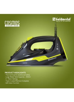 GOLD MEDAL Goldmedal Cosmo Steam Iron Swift Stylish 5 Fabric Setting 2200W for Faster Heating 18 Meter Cord Length 30 Months Warranty Pack of 1 Green Black  - Image 4