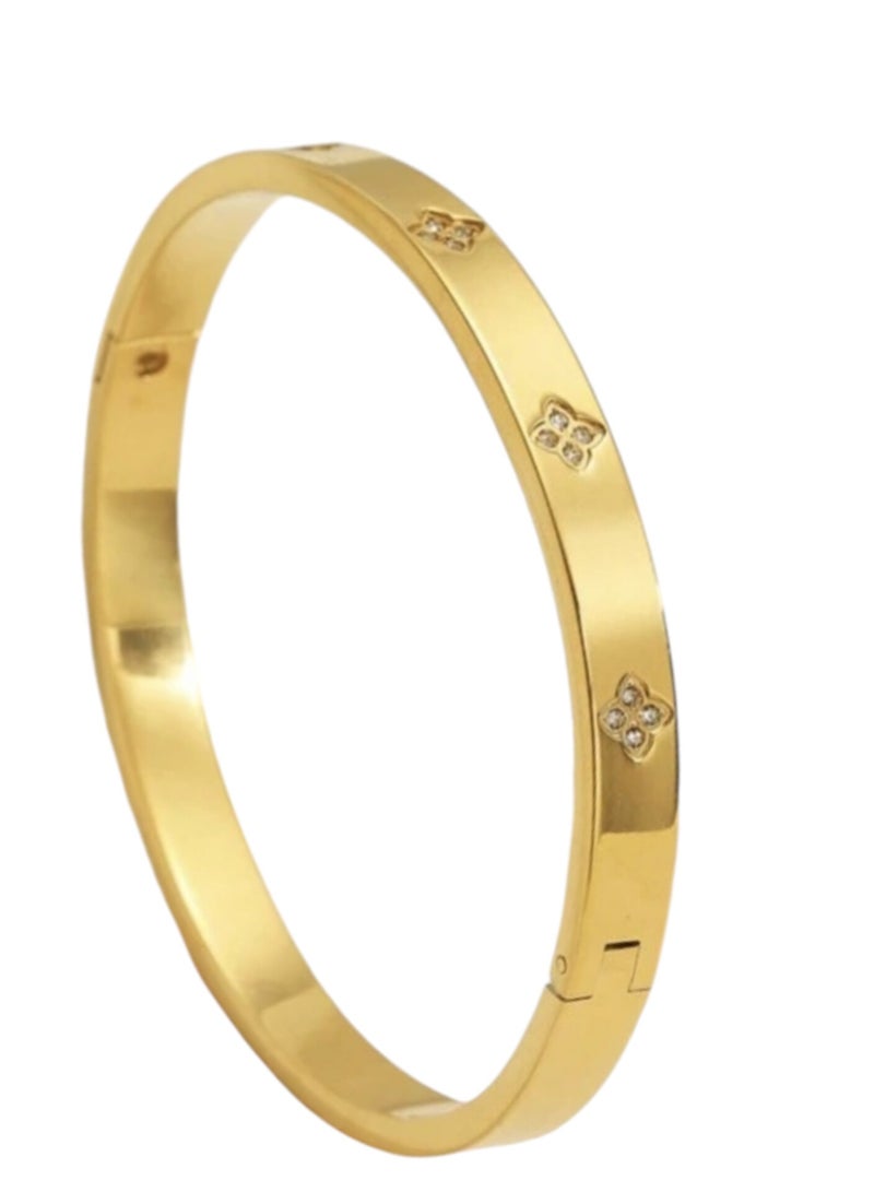 YUCCA Colorful Cubic Zirconia Ring Bangle Bracelet 18K Gold Plated Stainless Steel Waterproof Fashion Jewelry for Women - Image 1