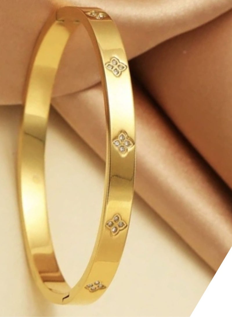 YUCCA Colorful Cubic Zirconia Ring Bangle Bracelet 18K Gold Plated Stainless Steel Waterproof Fashion Jewelry for Women - Image 2