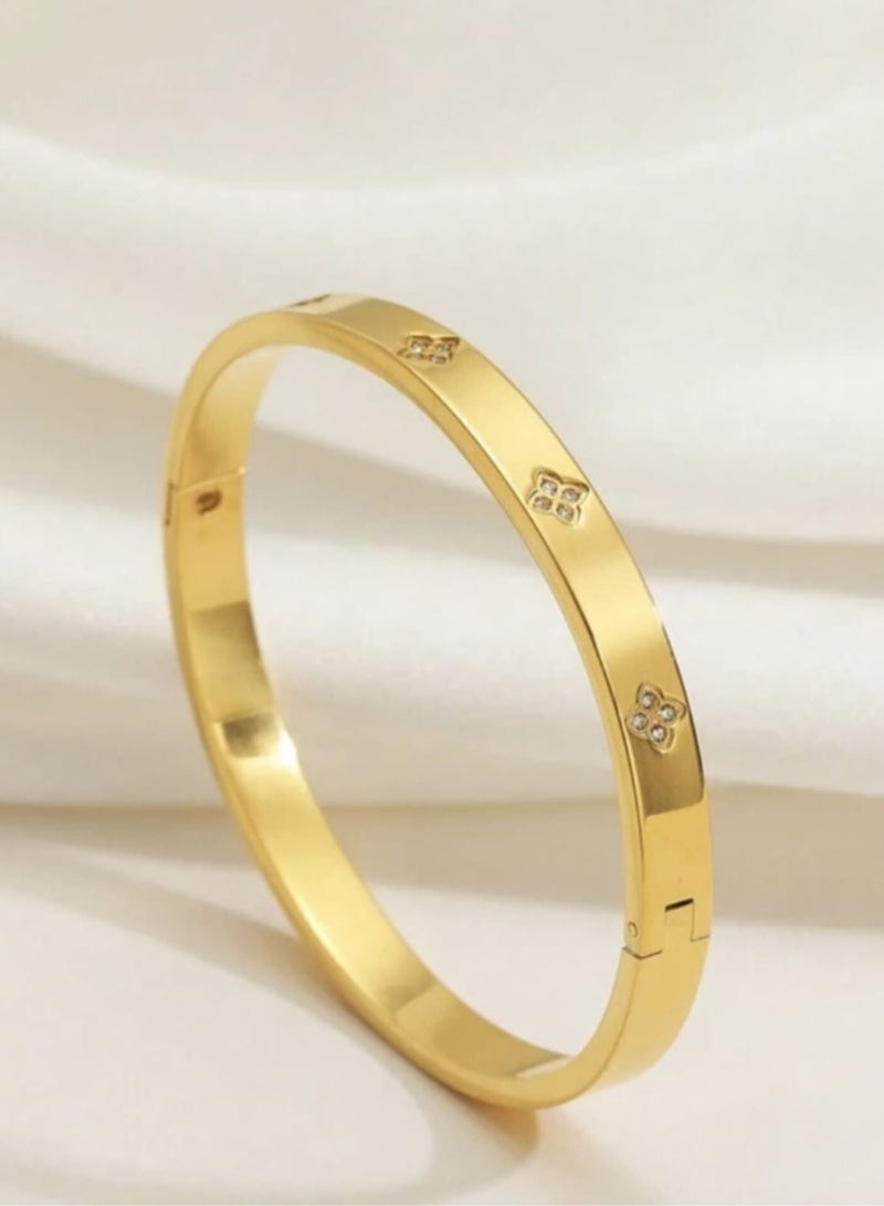 YUCCA Colorful Cubic Zirconia Ring Bangle Bracelet 18K Gold Plated Stainless Steel Waterproof Fashion Jewelry for Women - Image 3