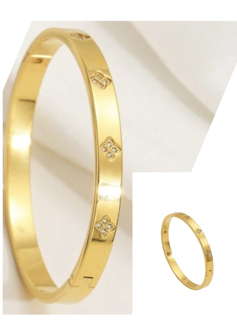 YUCCA Colorful Cubic Zirconia Ring Bangle Bracelet 18K Gold Plated Stainless Steel Waterproof Fashion Jewelry for Women - Image 4