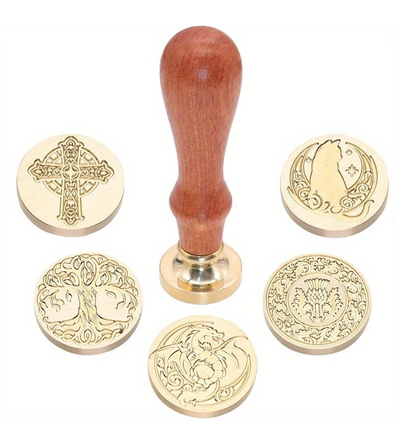 A Wax Seal Stamp Featuring A Cross Style 25 Mm Round Brass Head And Pearwood Handle For Embellishing Envelopes Postcards And Notebook Covers - Image 1