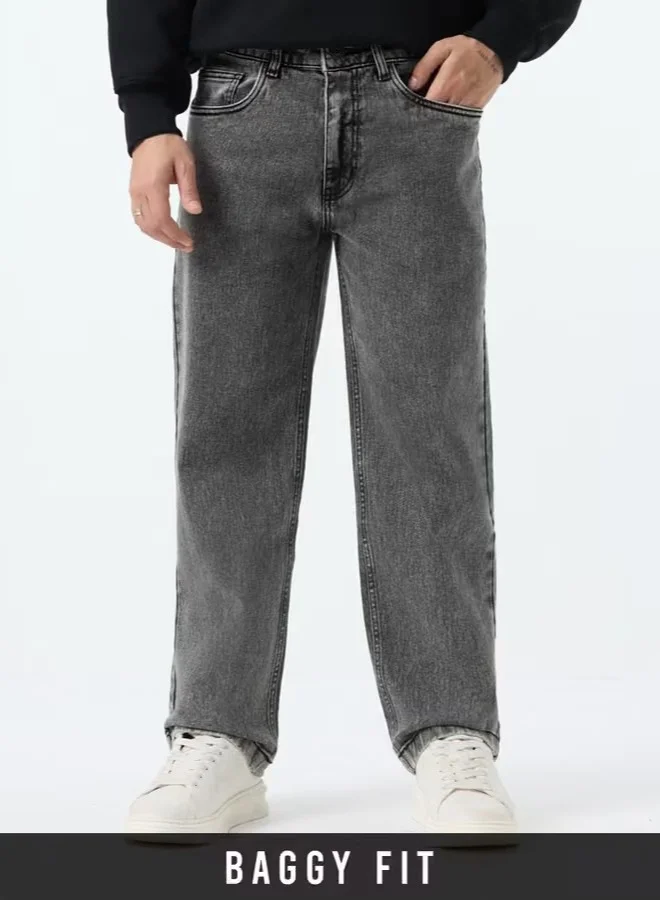 The Souled Store Men Porpoise Grey Denim Baggy Fit Jeans
