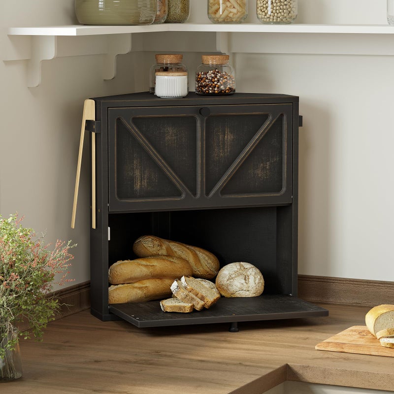 WOWLIVE Vintage Corner Bread Box for Kitchen Counter, Double-Layer Bamboo Bread Storage Bin, Large Capacity Rustic Farmhouse Bread Holder, Breadbox Organizer for Cabinet (Black, Extra Large) - Image 2