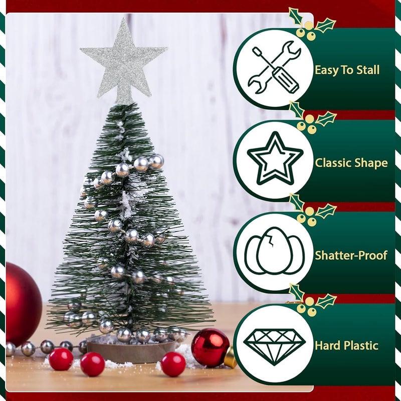 FOIMAS Mini Christmas Tree Topper Star,6pcs Glitter Christmas Tree Topper for Small Christmas Tree Craft Home Decoration,Silver - Image 3