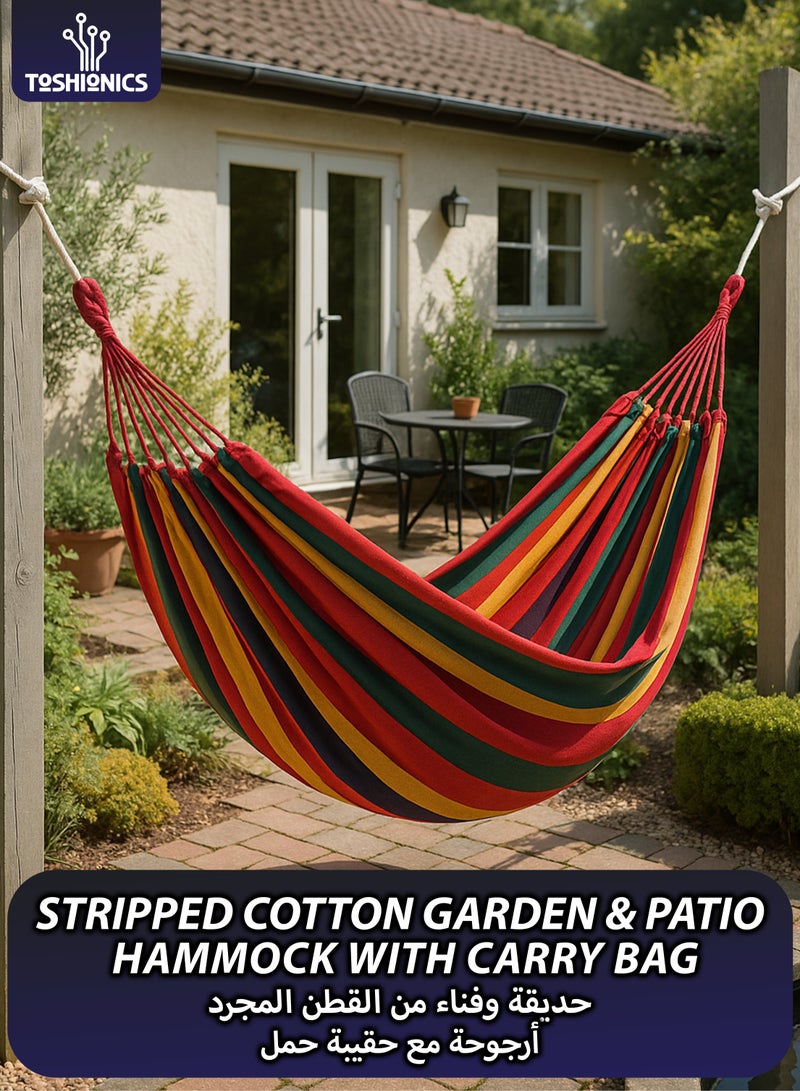 Toshionics Portable Stripped Cotton Camping Hammock Garden and Patio Outdoor  Canvas Foldable Hanging Bed with Carry Bag – Lightweight Durable Single Hammock for Travel, Beach, Backyard, Red - Image 1