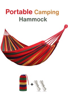 Toshionics Portable Camping Hammock Cotton Striped Foldable Upgraded Thickened Ultralight Durable Canvas Fabric Single Hammocks with Backpack for Travel Beach Backyard Garden Hanging Bed for Outdoor  - Image 1