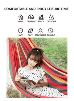 Toshionics Portable Camping Hammock Cotton Striped Foldable Upgraded Thickened Ultralight Durable Canvas Fabric Single Hammocks with Backpack for Travel Beach Backyard Garden Hanging Bed for Outdoor  - Image 3
