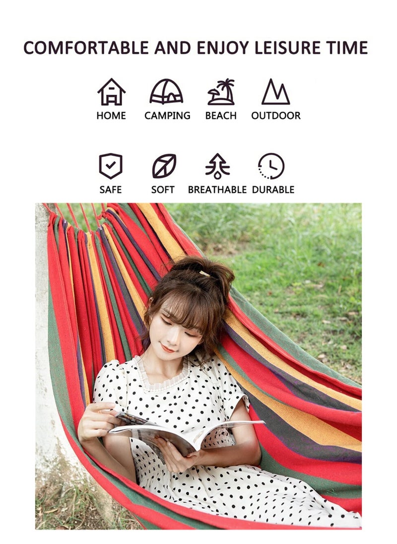 Toshionics Portable Camping Hammock Cotton Striped Foldable Upgraded Thickened Ultralight Durable Canvas Fabric Single Hammocks with Backpack for Travel Beach Backyard Garden Hanging Bed for Outdoor  - Image 3