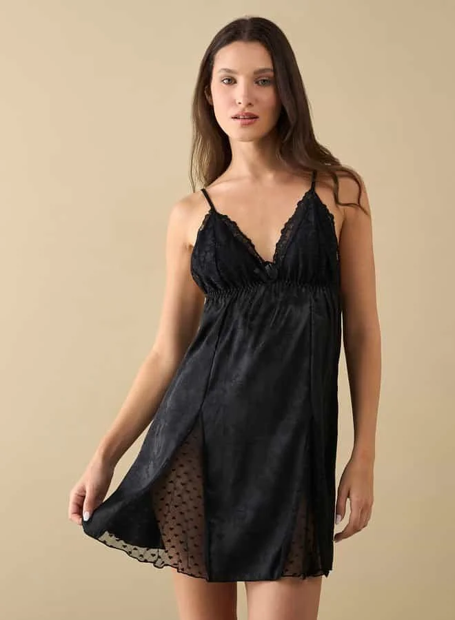 سبلاش فيڤ Lace Textured Slip Dress with Adjustable Straps
