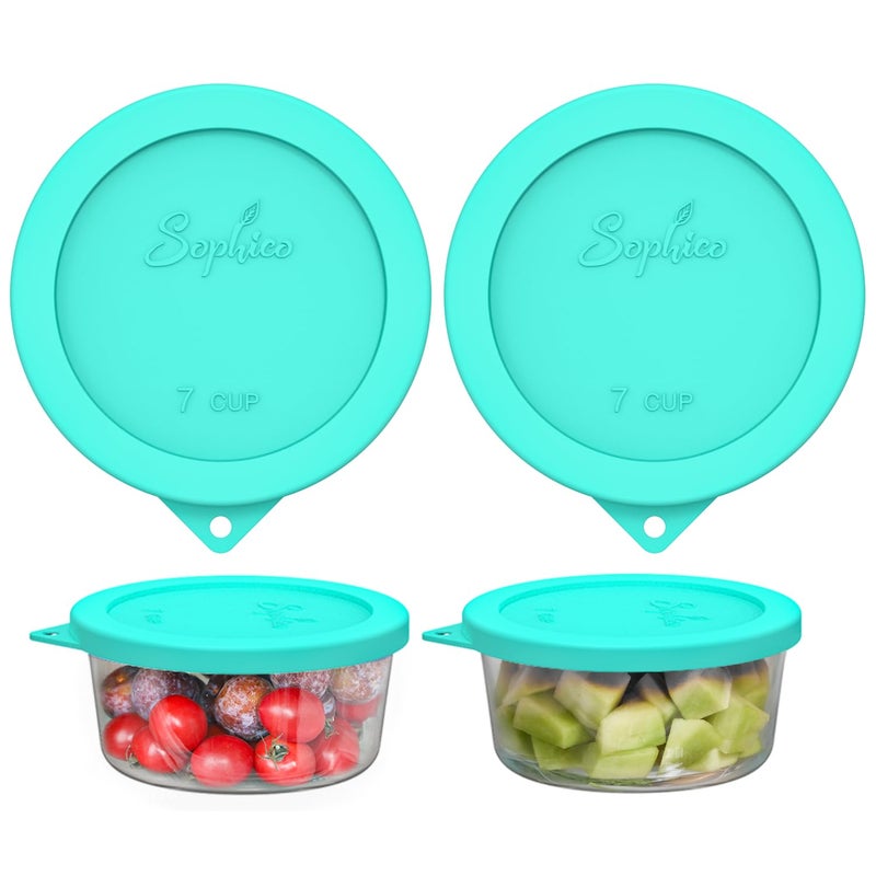 Sophico Round Silicone Storage Cover Lids Replacement for Anchor Hocking and Pyrex 7402PC 67 Cup Glass Bowls Container not IncludedMint 2 pack