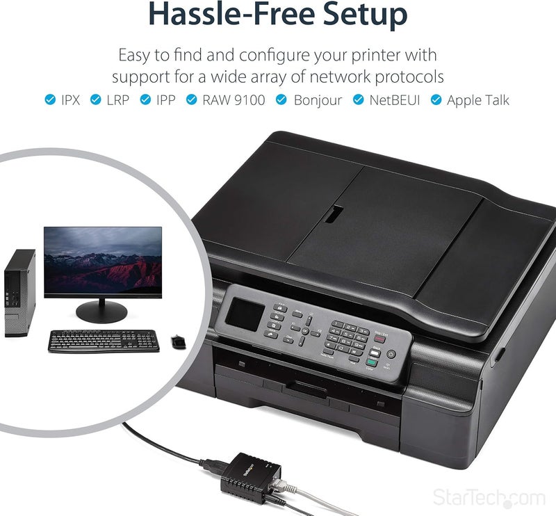 StarTechcom 10100Mbps Ethernet to USB 20 Network Print Server  Windows 10  LPR  LAN USB Print Server Adapter PM1115U2 - Image 4