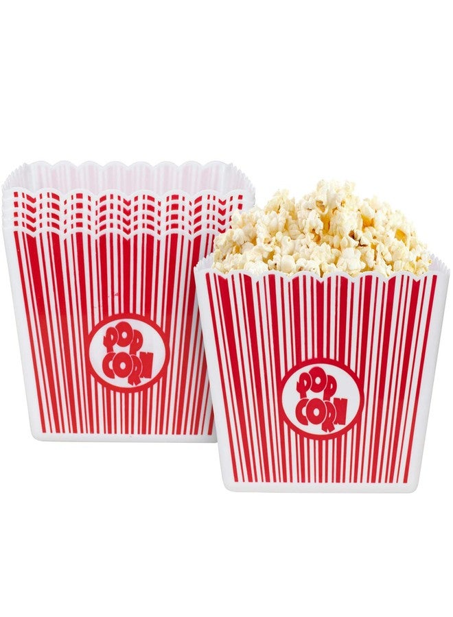 Hedume 6 Pack Plastic Popcorn Buckets, Reusable Popcorn Bowl, Movie Theater Style Popcorns Container Set, Red & White Striped Classic Popcorns Boxes for Movie Night (Square, 9" x 9" x 6") - Image 3