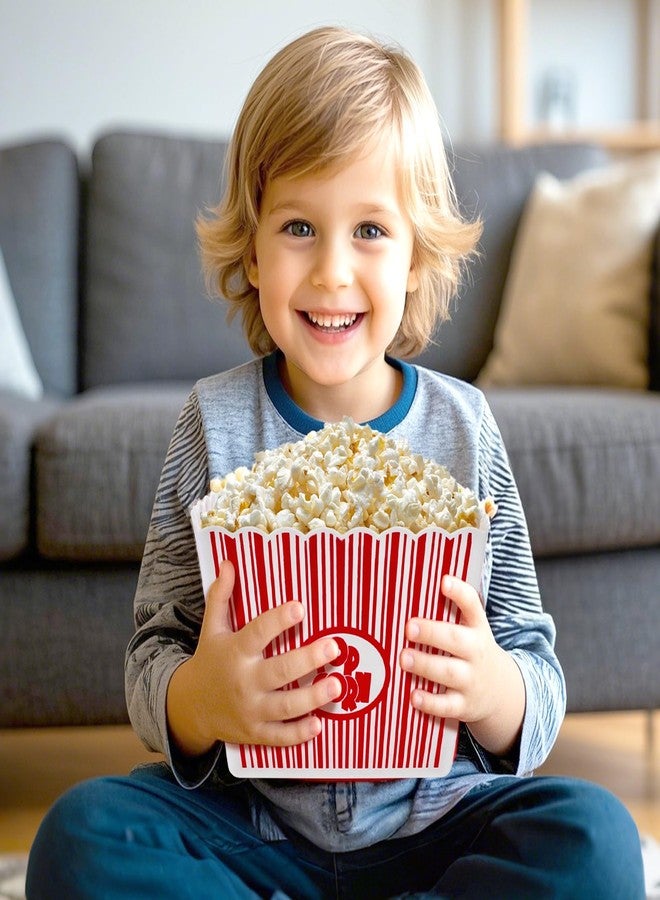 Hedume 6 Pack Plastic Popcorn Buckets, Reusable Popcorn Bowl, Movie Theater Style Popcorns Container Set, Red & White Striped Classic Popcorns Boxes for Movie Night (Square, 9" x 9" x 6") - Image 5