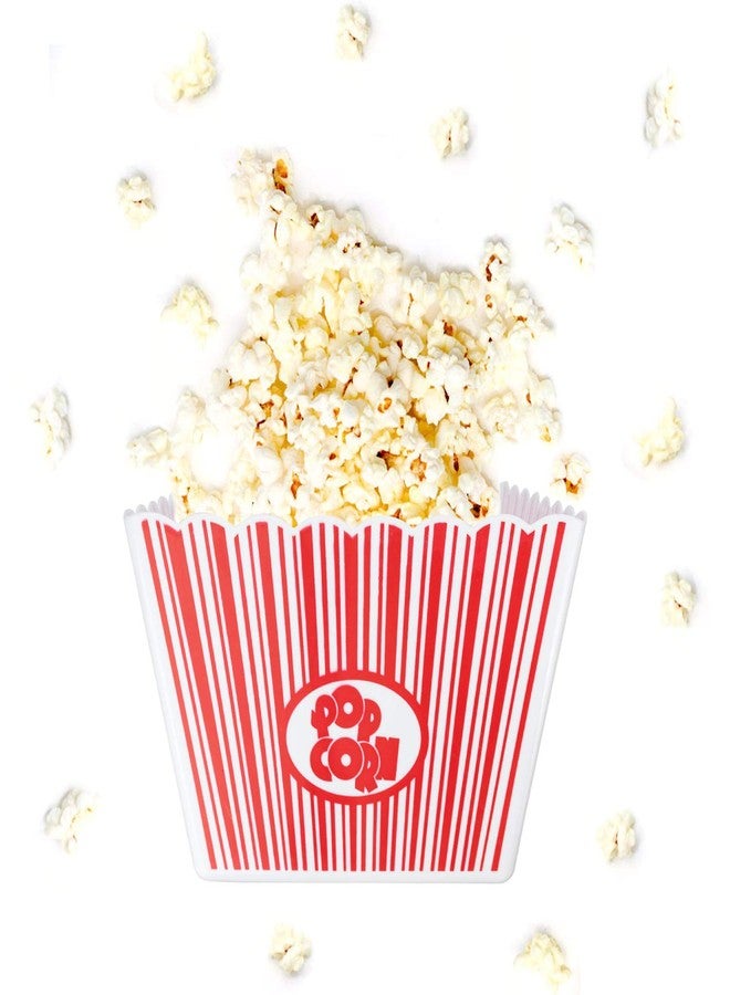 Hedume 6 Pack Plastic Popcorn Buckets, Reusable Popcorn Bowl, Movie Theater Style Popcorns Container Set, Red & White Striped Classic Popcorns Boxes for Movie Night (Square, 9" x 9" x 6") - Image 2