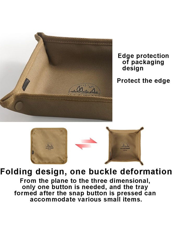 Outdoor Foldable Household Desktop Storage Tray, Quick-fold Jewelry Storage Tray, Outdoor Camping Canvas Tray, 2 Pieces, Khaki and Brown - Image 3