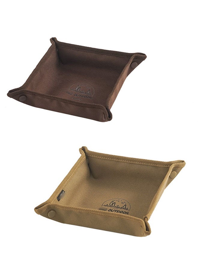 Outdoor Foldable Household Desktop Storage Tray, Quick-fold Jewelry Storage Tray, Outdoor Camping Canvas Tray, 2 Pieces, Khaki and Brown - Image 1