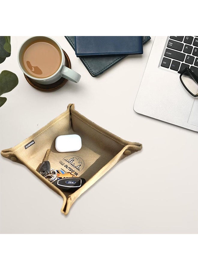 Outdoor Foldable Household Desktop Storage Tray, Quick-fold Jewelry Storage Tray, Outdoor Camping Canvas Tray, 2 Pieces, Khaki and Brown - Image 4