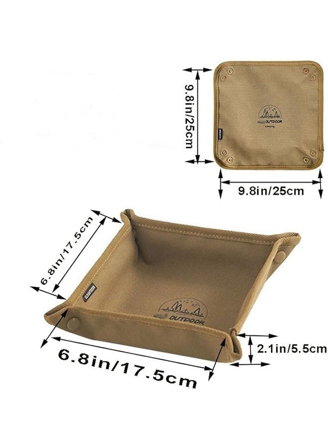 Outdoor Foldable Household Desktop Storage Tray, Quick-fold Jewelry Storage Tray, Outdoor Camping Canvas Tray, 2 Pieces, Khaki and Brown - Image 2