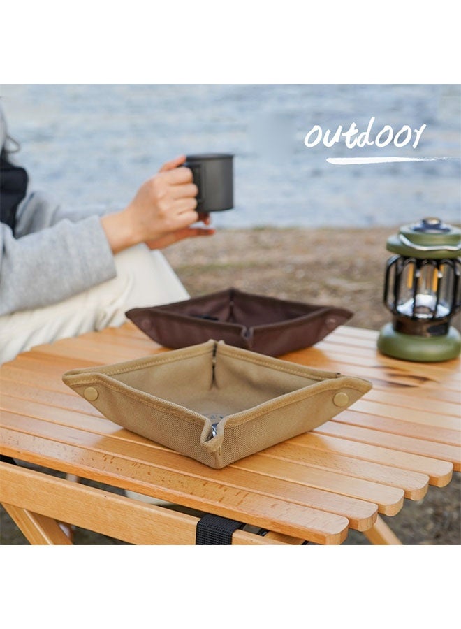 Outdoor Foldable Household Desktop Storage Tray, Quick-fold Jewelry Storage Tray, Outdoor Camping Canvas Tray, 2 Pieces, Khaki and Brown - Image 5