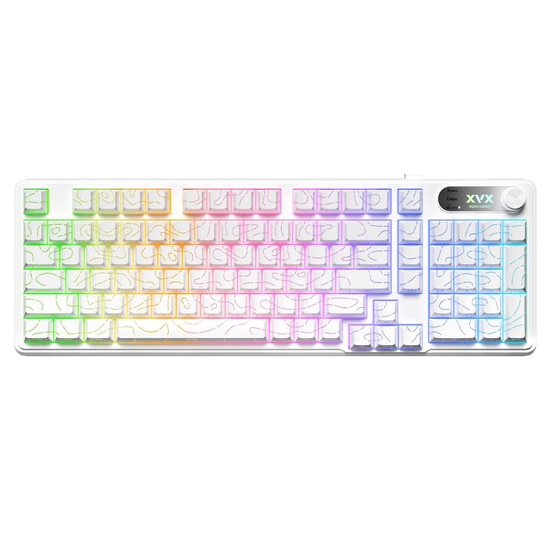 OHY XVX Wireless Keyboard,99Keys Quiet Typing Membrane Gaming Keyboard with Logo Display & Knob, RGB Backlit, USB C Rechargeable, 94 Keys PBT Keycap for Windows PC, Mac, Linux-White - Image 1