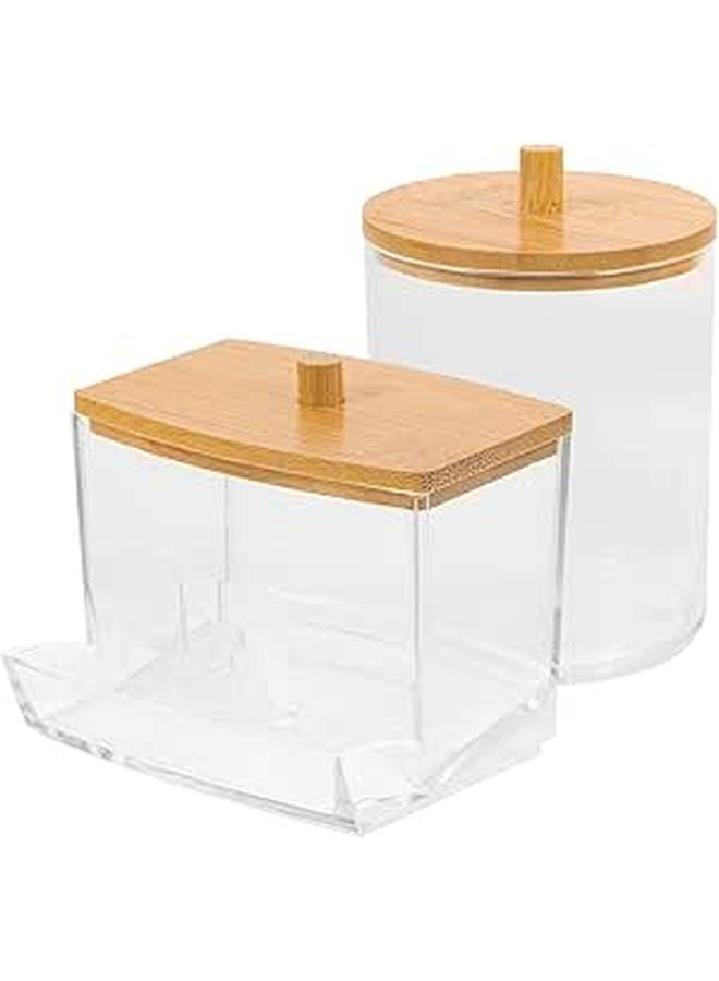 Acrylic Bathroom Storage Jars with Lids Cotton Swab and Pad Holder Organizer Set - Image 1