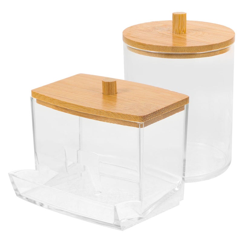 Acrylic Bathroom Storage Jars with Lids Cotton Swab and Pad Holder Organizer Set - Image 2