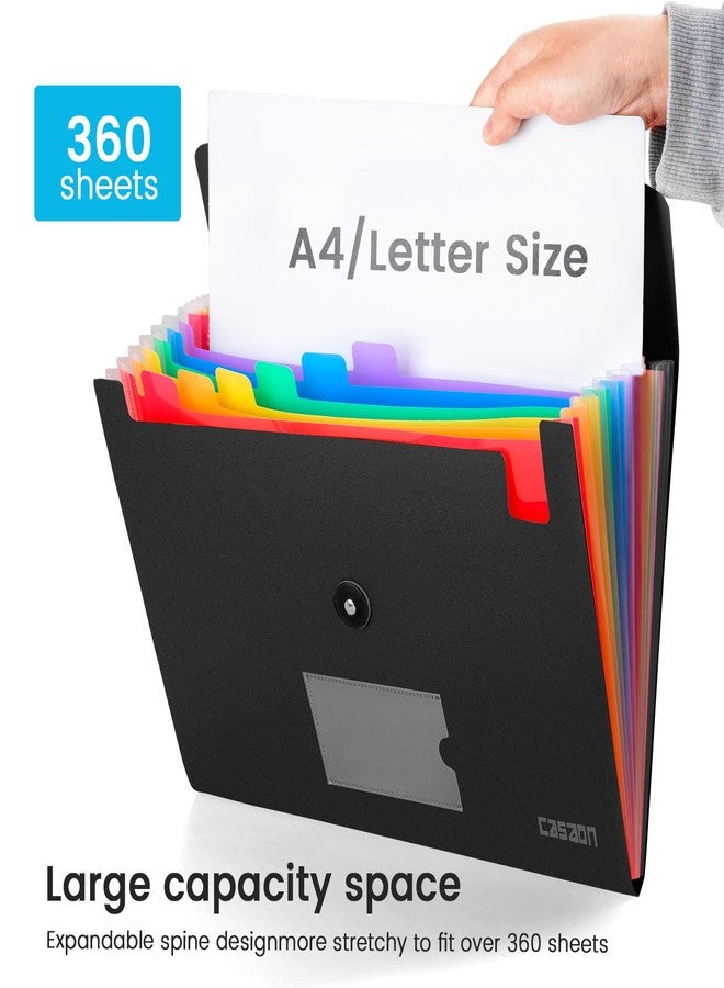 CASAON 13 Pocket Expanding File Folder Accordian File Organizer, A4 Letter Size Paper Document Receipt Holder for School Office Supplies, Black - Image 5