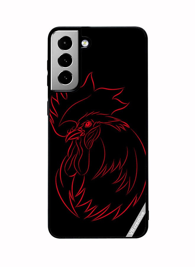 VR CREATIVE Protective Case Cover For Samsung Galaxy S21 FE 5G Cooster Red Sketch On A Black Design Multicolour - Image 1