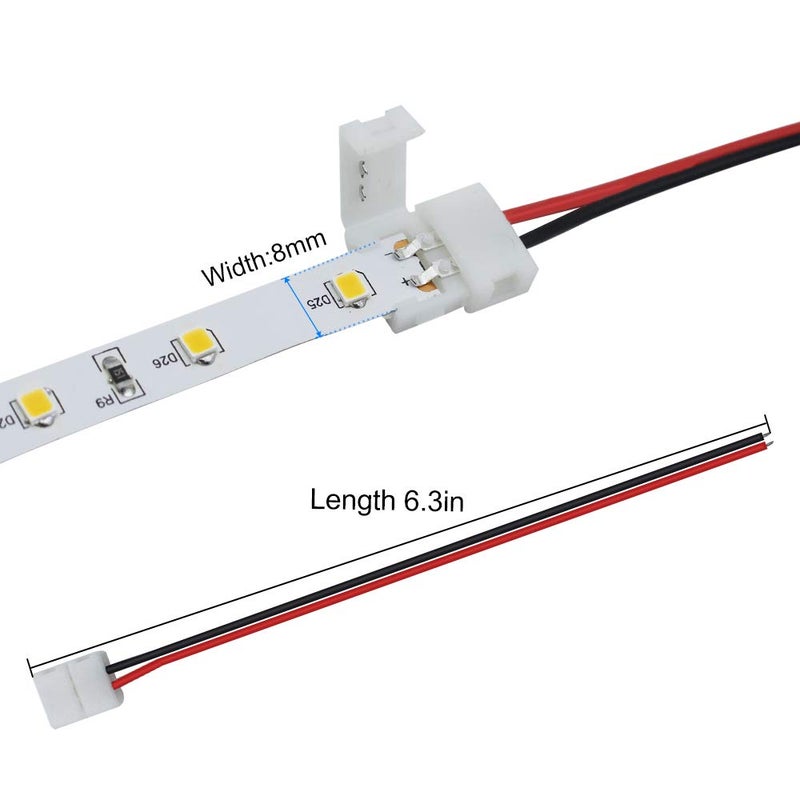 LightingWill 10pcs Pack Strip Wire Solderless Snap Down 2Pin Conductor LED Strip Connector for 8mm Wide 3528 2835 Single Color Flex LED Strips - Image 4