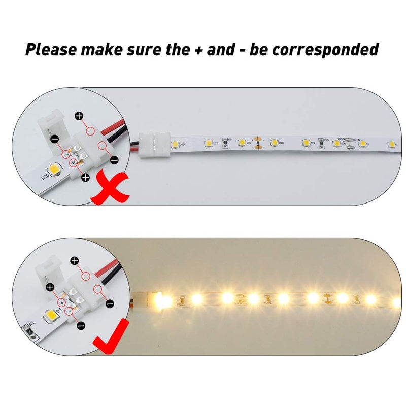 LightingWill 10pcs Pack Strip Wire Solderless Snap Down 2Pin Conductor LED Strip Connector for 8mm Wide 3528 2835 Single Color Flex LED Strips - Image 5