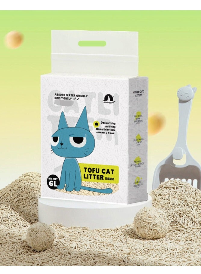 Tofu Cat Litter 6L Organic Clumping Cat Litter Flushable and Odor Control, Dust-free and Easy Clumping Cat Litter（Original flavor） ﻿  - Image 1